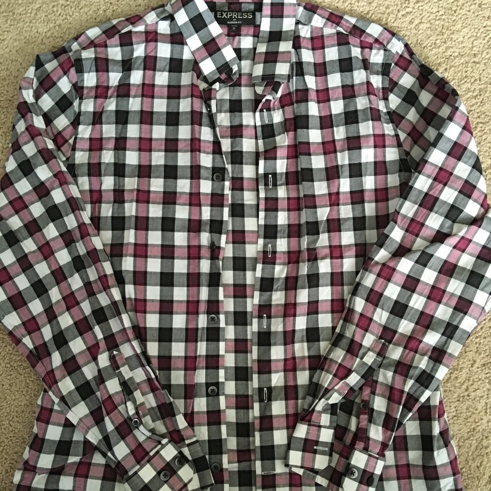Express Mens Black/Pink Casual Button-Down Shirt
